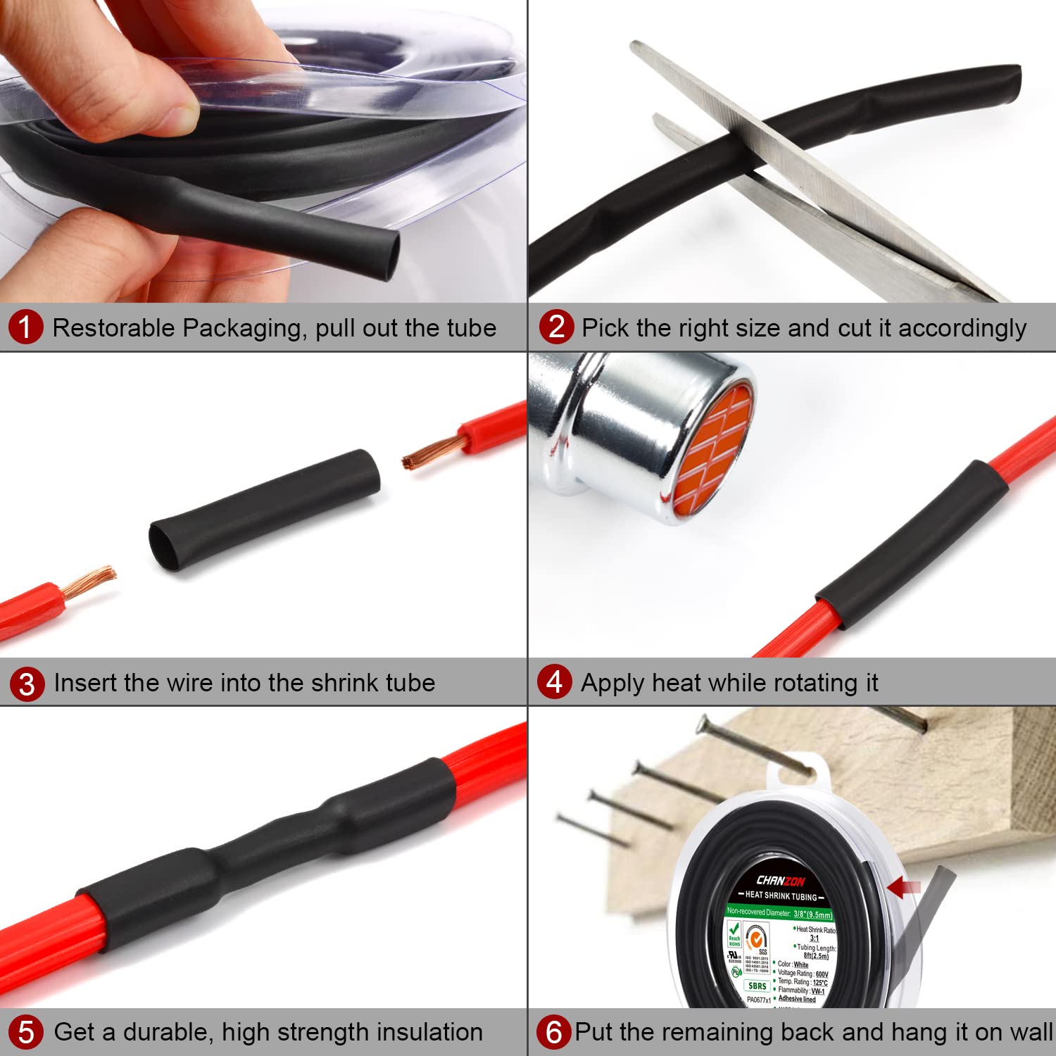 2m Polyolefin Shrink Tube 1/24" (1mm) 2:1 Ratio Heat Shrink Tubing Sleeving Wrap Shrinking V324-1MM-HTSHRINKBK-2M