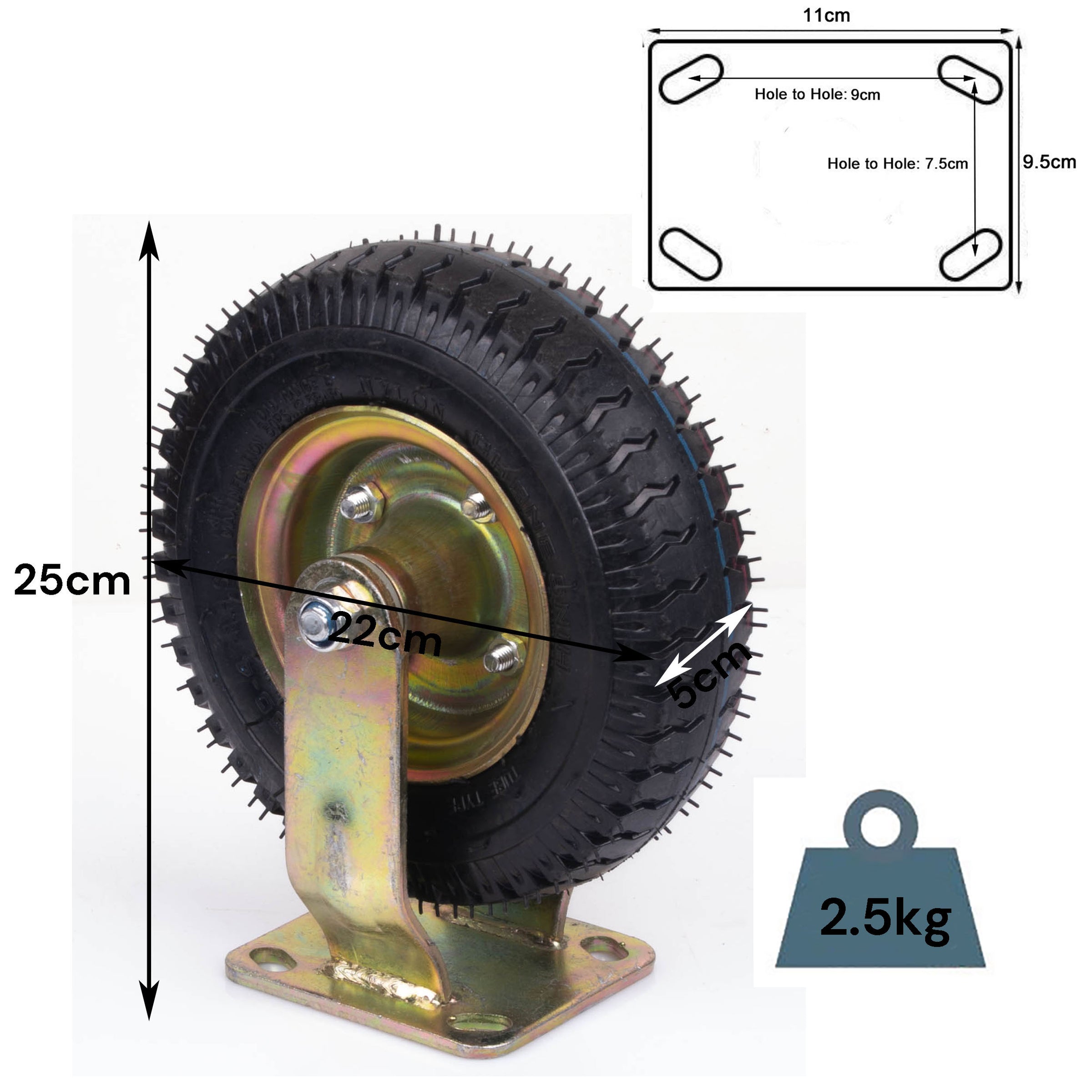 8 Inch Fixed Castor Caster Pneumatic Tyres Tyre Wheel Trolley Cart Wheelbarrow V324-1X8ININFTYRE-FX