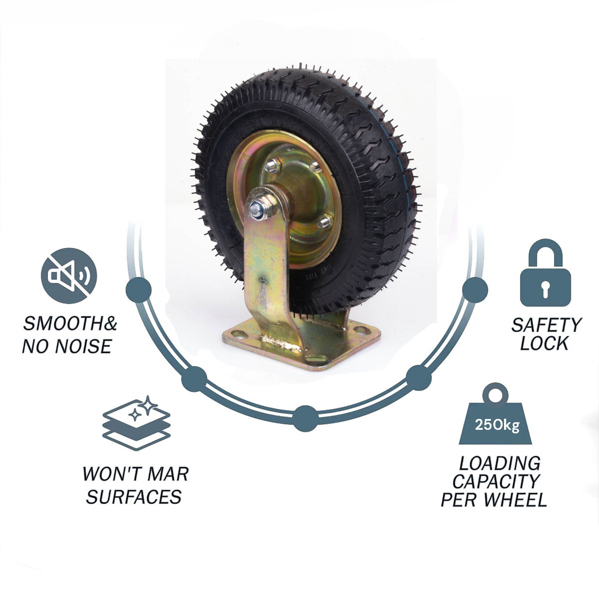 8 Inch Fixed Castor Caster Pneumatic Tyres Tyre Wheel Trolley Cart Wheelbarrow V324-1X8ININFTYRE-FX