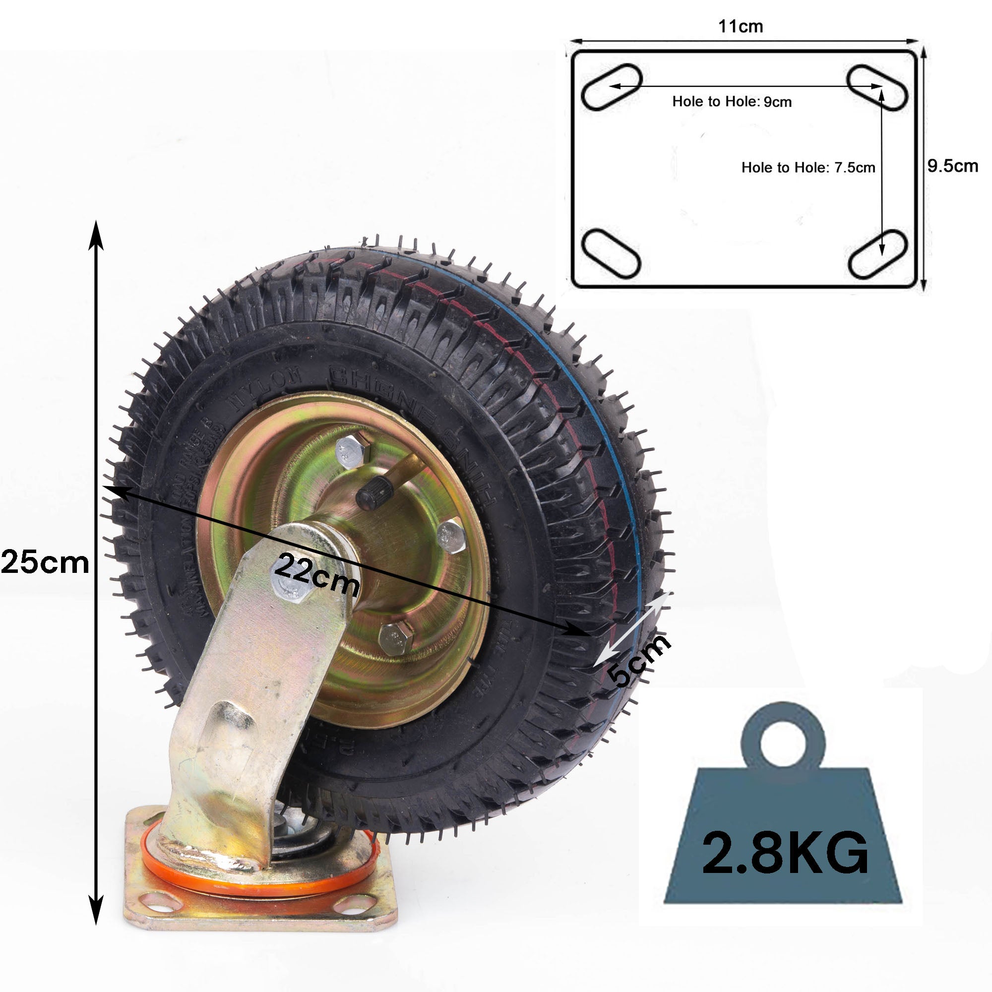 8 Inch Swivel Castor Caster Pneumatic Tyres Tyre Wheels Trolley Cart Wheelbarrow V324-1X8ININFTYRE-SW