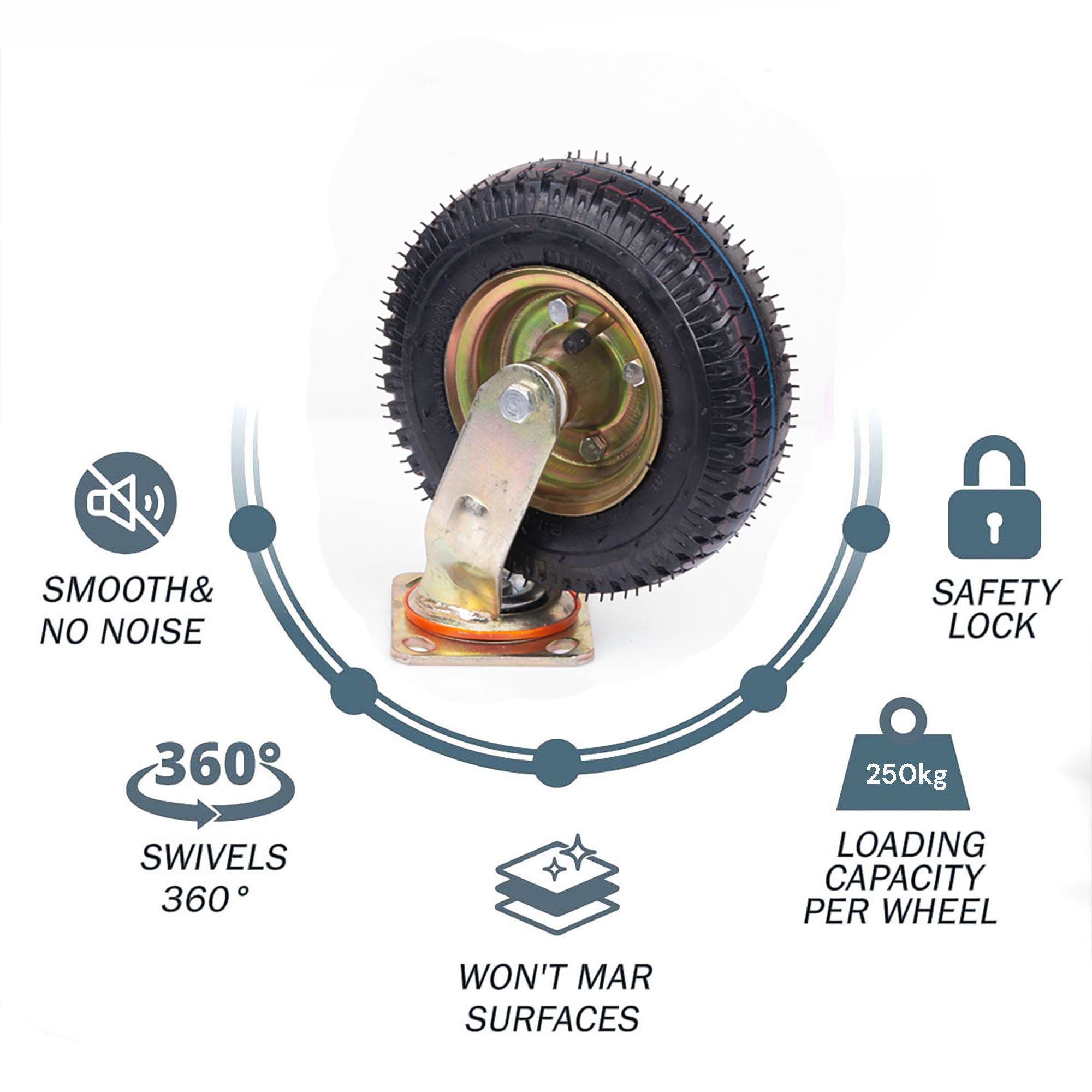 8 Inch Swivel Castor Caster Pneumatic Tyres Tyre Wheels Trolley Cart Wheelbarrow V324-1X8ININFTYRE-SW