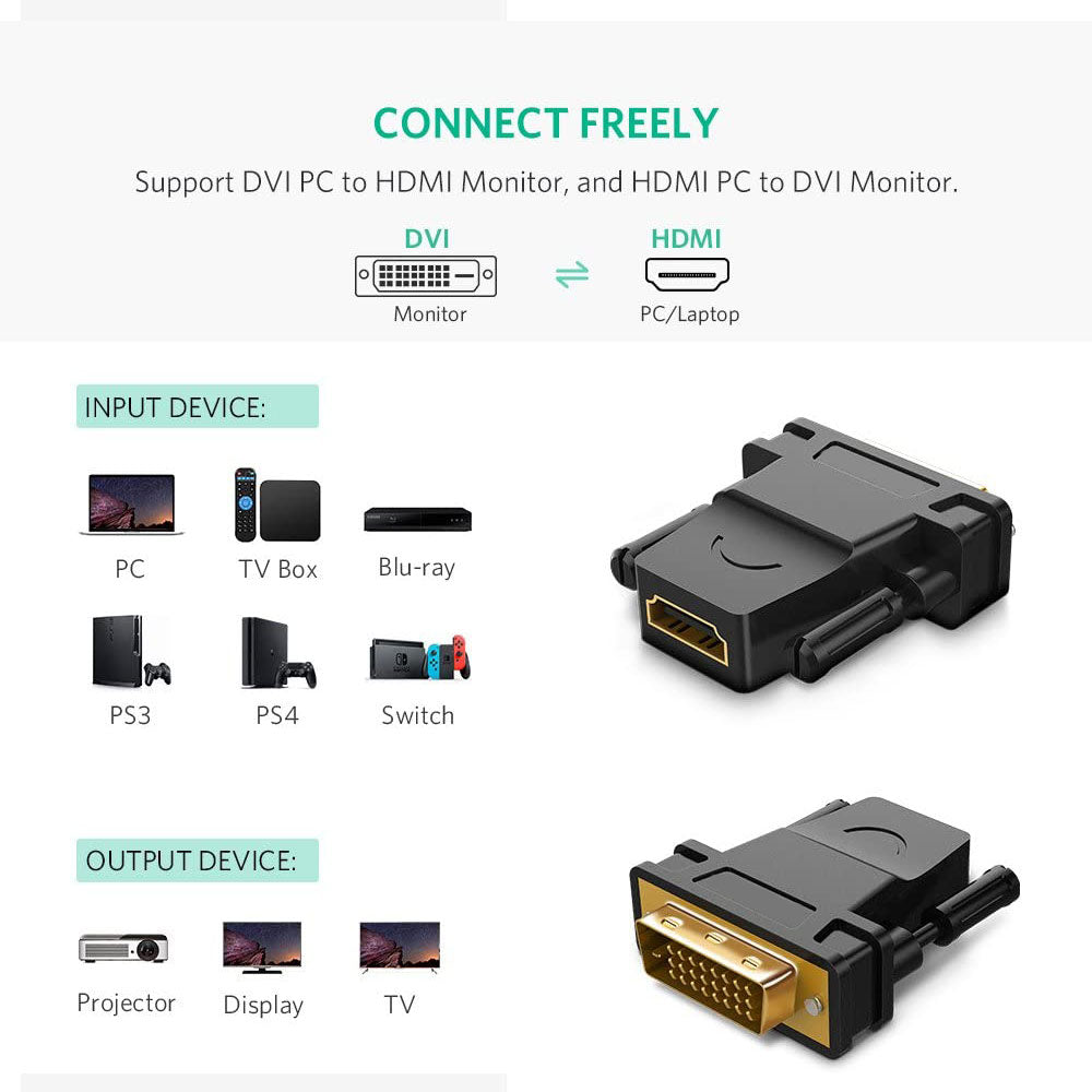 DVI-D 24+1 Male to HDMI Female Adapter Converter Gold Plated Support 1080P V324-24+1-A
