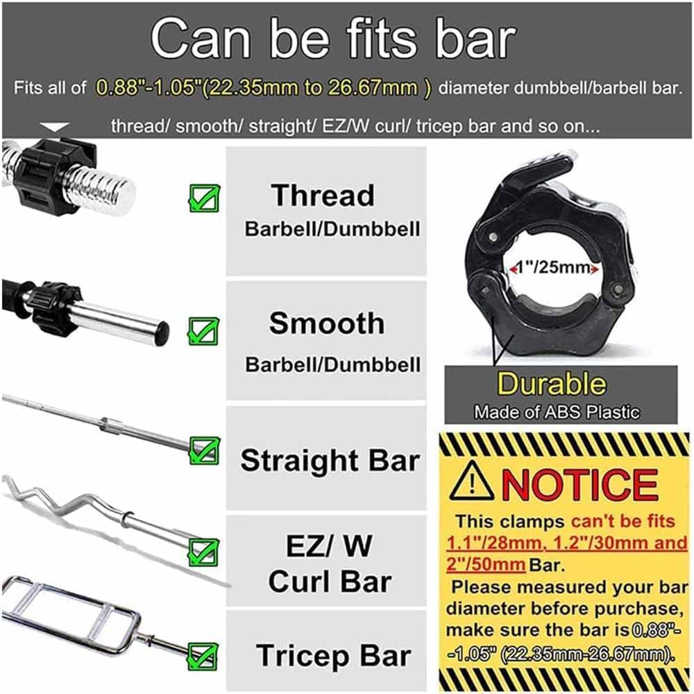 2Pcs 1in / 25mm Dumbbell Clamps Barbell Clamps Collars Clips Bar Plates Collar Clips Black V324-2XBARBCLAMP-25BK