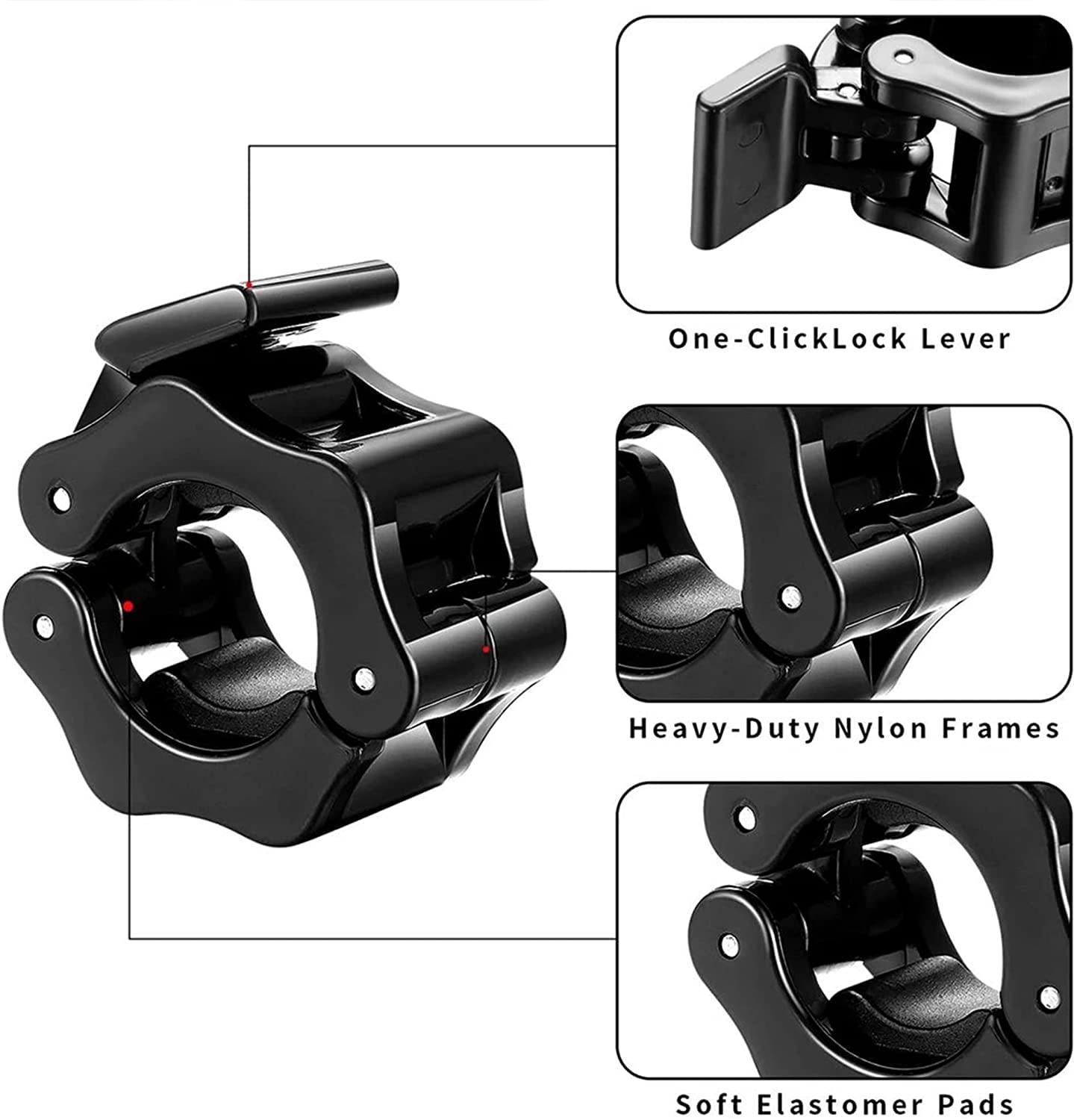 2Pcs 2in / 50mm Olympic Dumbbell Clamps Barbell Clamps Collars Clips Bar Plates Collar Clips Black V324-2XBARBCLAMP-50BK