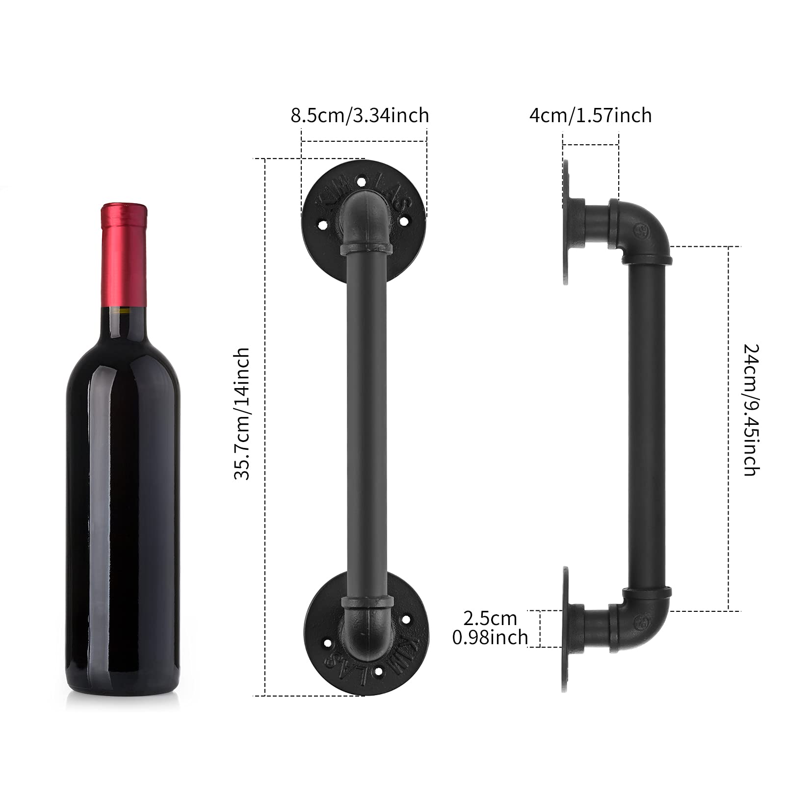 2Pcs Sliding Barn Door Handle 14 inch 36cm Industrial Pipe Door Pull Handle, Grab Bar, Towel Bar V324-2XDHANDL-36CMBK