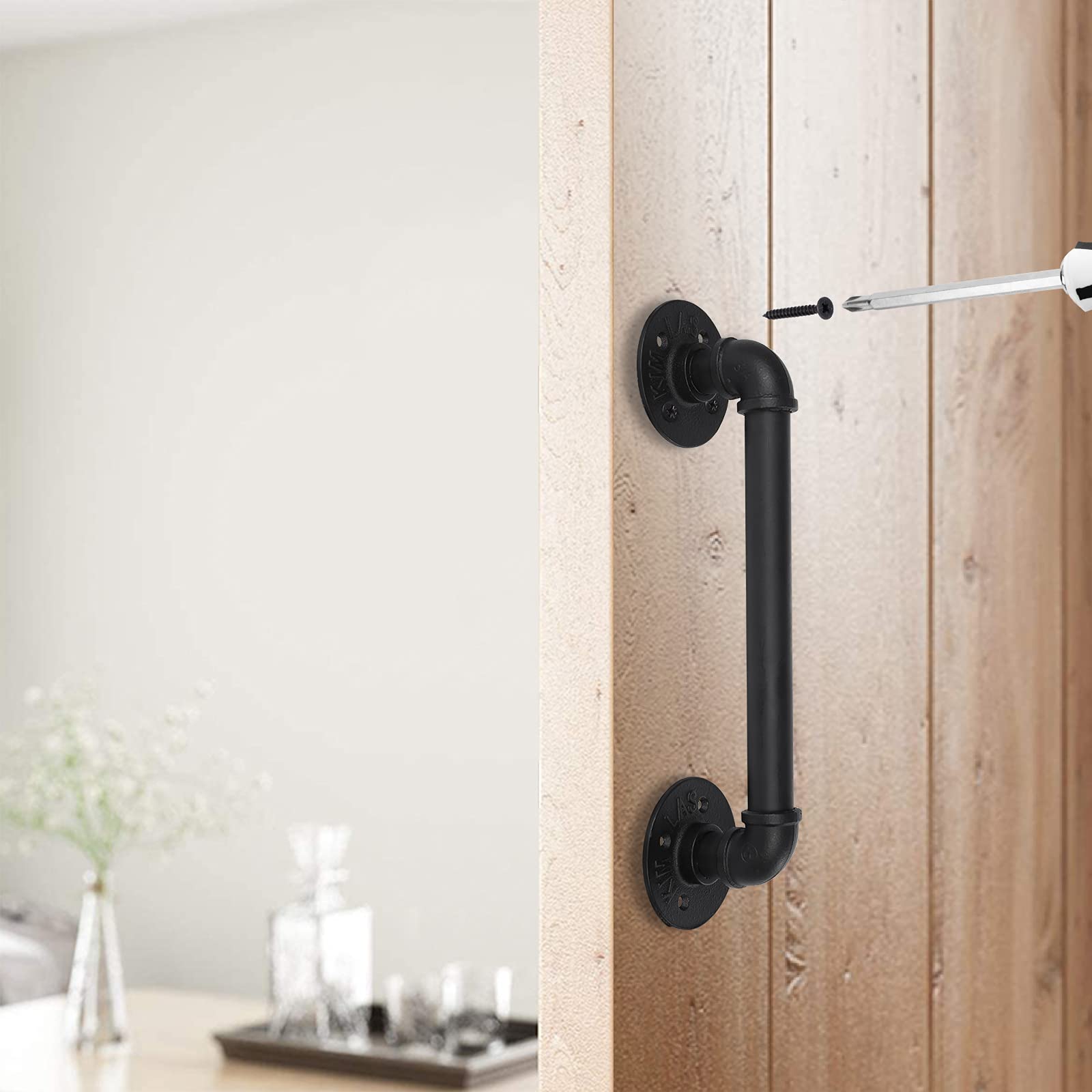 2Pcs Sliding Barn Door Handle 14 inch 36cm Industrial Pipe Door Pull Handle, Grab Bar, Towel Bar V324-2XDHANDL-36CMBK