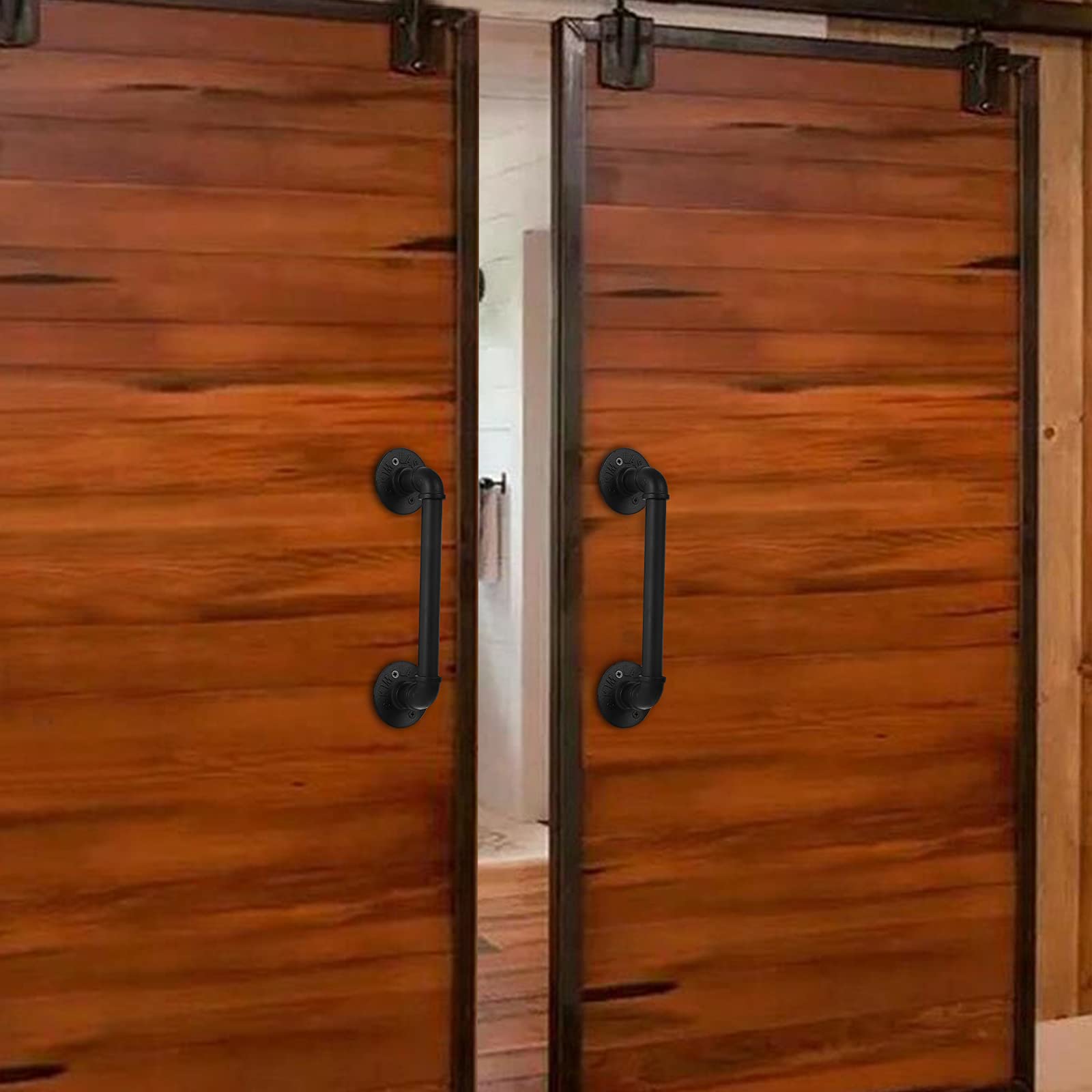 2Pcs Sliding Barn Door Handle 14 inch 36cm Industrial Pipe Door Pull Handle, Grab Bar, Towel Bar V324-2XDHANDL-36CMBK