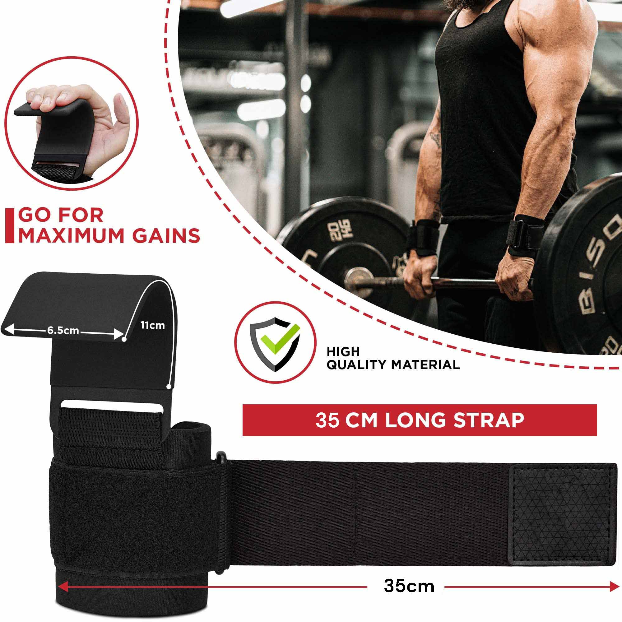 Pair Weight Lifting Hooks Straps Grip Wrist Wrap Support Powerlifting Deadlift Pull Up V324-2XFT-HOOKBK