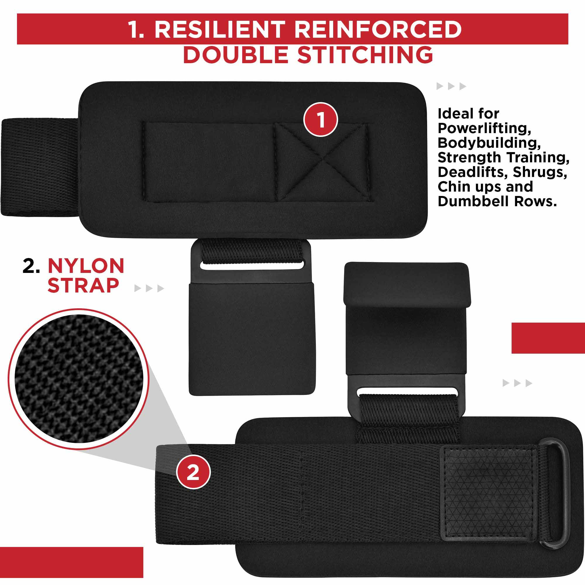 Pair Weight Lifting Hooks Straps Grip Wrist Wrap Support Powerlifting Deadlift Pull Up V324-2XFT-HOOKBK