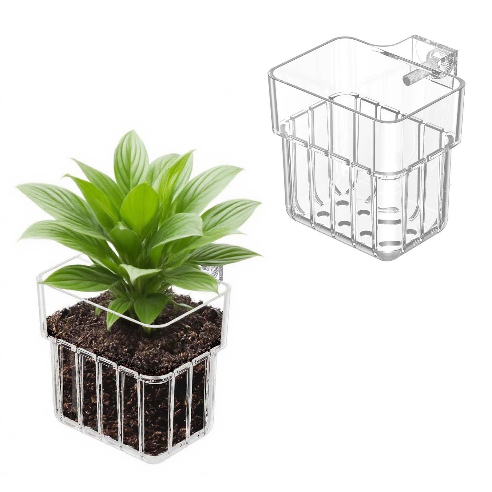 2pc Aquarium Plant Holder Clear Hanging Aquatic Planters with Hooks for Fish Tank Decor V324-2XFTPLANTER