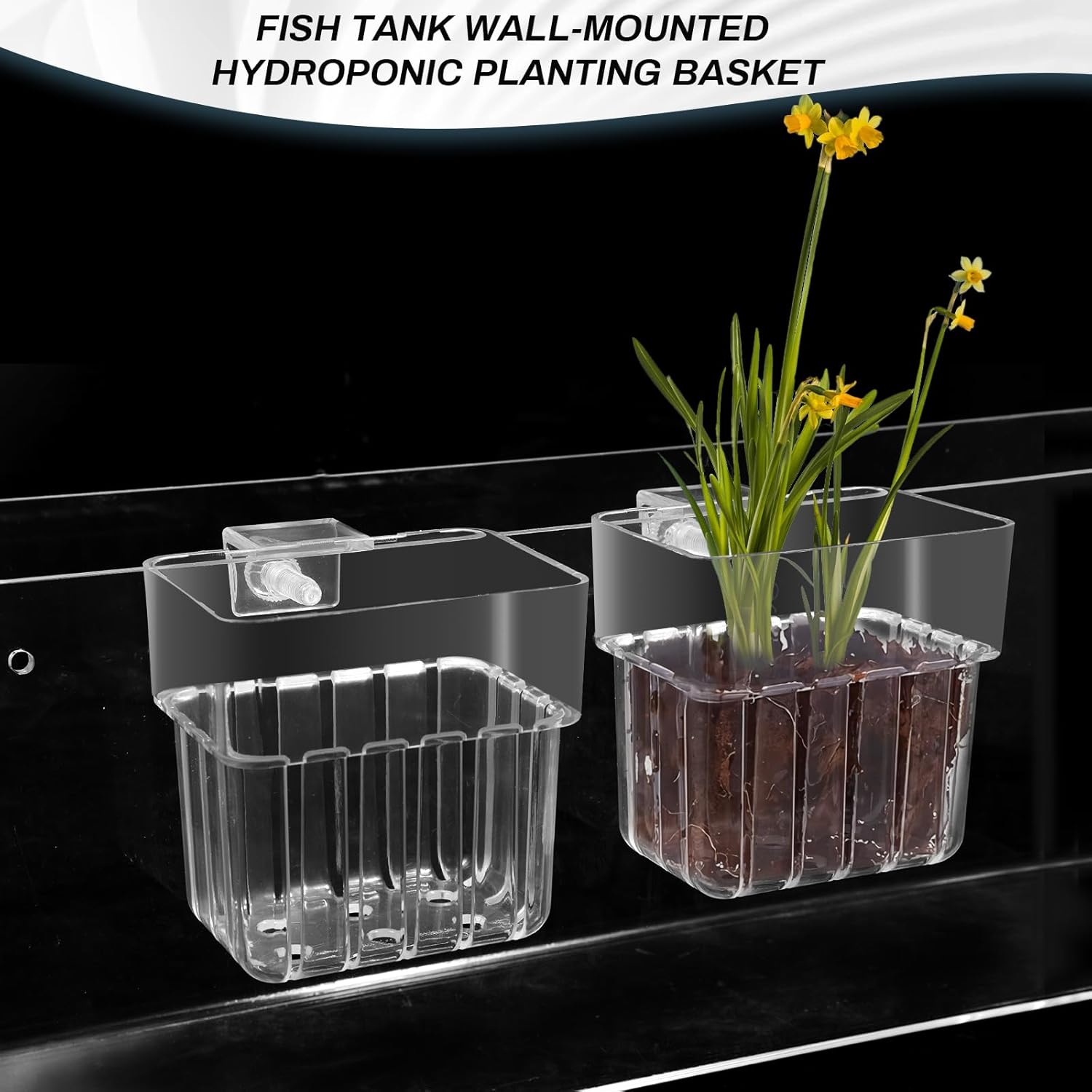 2pc Aquarium Plant Holder Clear Hanging Aquatic Planters with Hooks for Fish Tank Decor V324-2XFTPLANTER