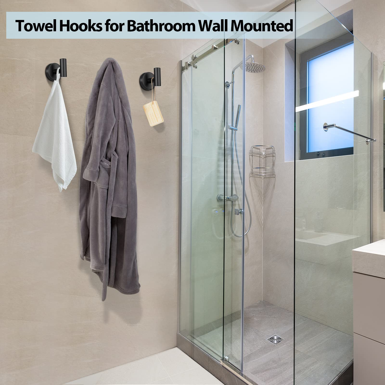2 Pcs Wall Mount Bathroom Towel Hooks Holder Cloth Hanger Hook Kitchen Door Hanger Black V324-2XJWTCLOHOOK-DKBK