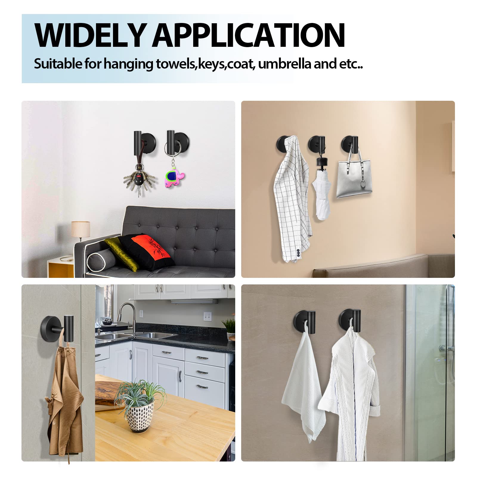 2 Pcs Wall Mount Bathroom Towel Hooks Holder Cloth Hanger Hook Kitchen Door Hanger Black V324-2XJWTCLOHOOK-DKBK