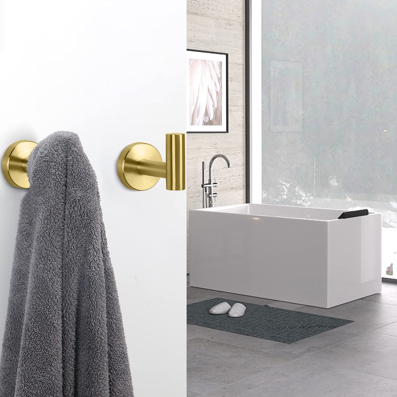 2 Pcs Wall Mount Bathroom Towel Hooks Holder Cloth Hanger Hook Kitchen Door Hanger Gold V324-2XJWTCLOHOOK-DKGD