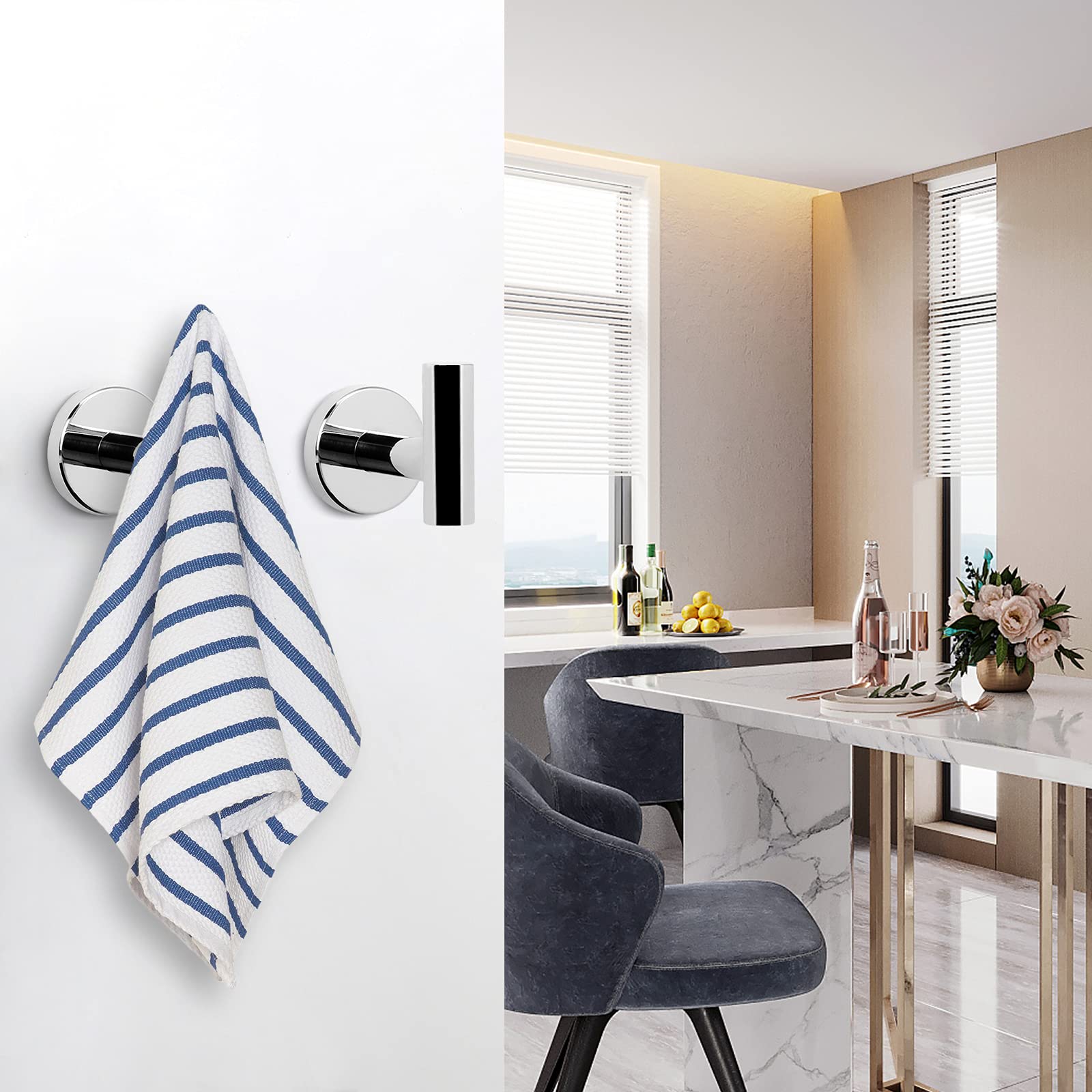 2 Pcs Wall Mount Bathroom Towel Hooks Holder Cloth Hanger Hook Kitchen Door Hanger Poliched Chrome V324-2XJWTCLOHOOK-DKSI