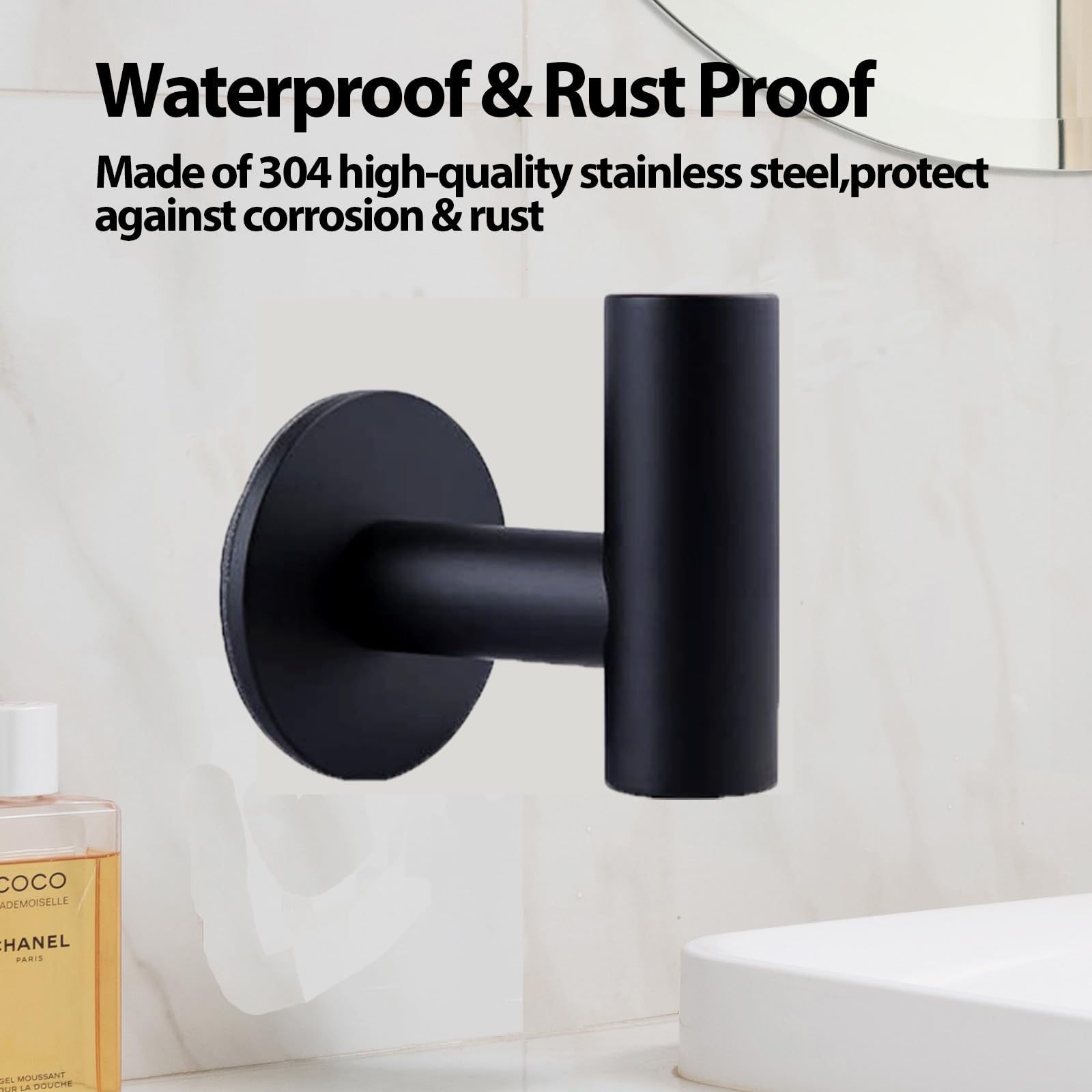 2 Pcs Wall Mount Self Adhesive Bathroom Towel Hooks Holder Cloth Hanger Hook Door Hanger Black V324-2XJWTCLOHOOK-MDBK