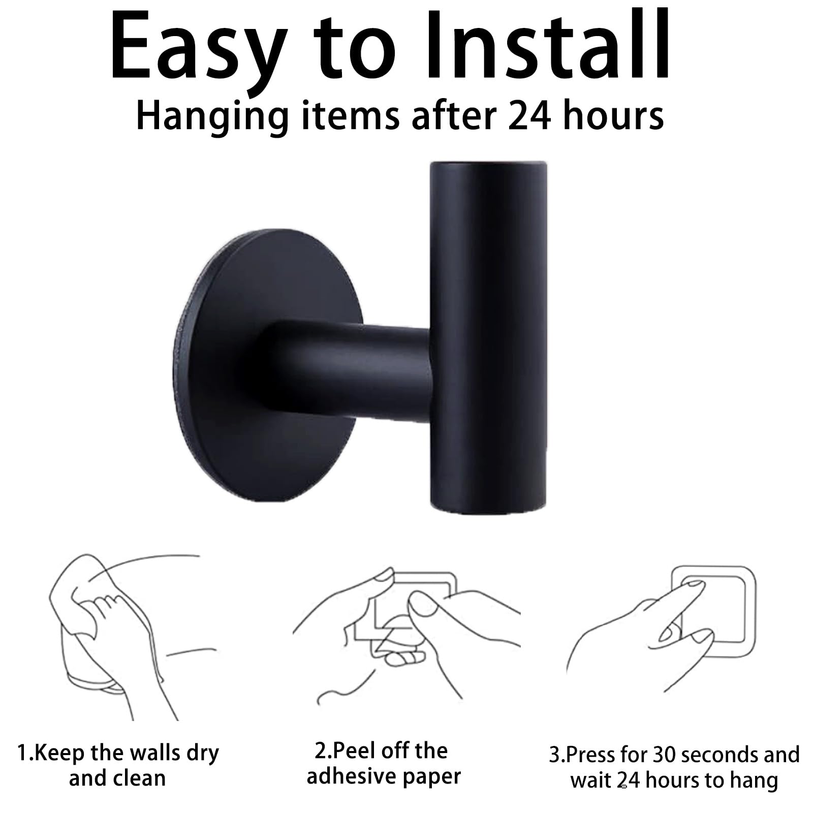 2 Pcs Wall Mount Self Adhesive Bathroom Towel Hooks Holder Cloth Hanger Hook Door Hanger Black V324-2XJWTCLOHOOK-MDBK