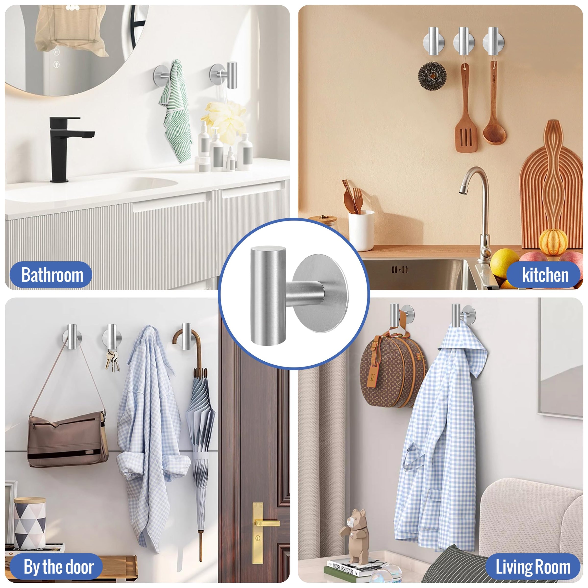 2 Pcs Wall Mount Self Adhesive Bathroom Towel Hooks Holder Cloth Hanger Hook Door Hanger Brushed Nickel V324-2XJWTCLOHOOK-MDBS
