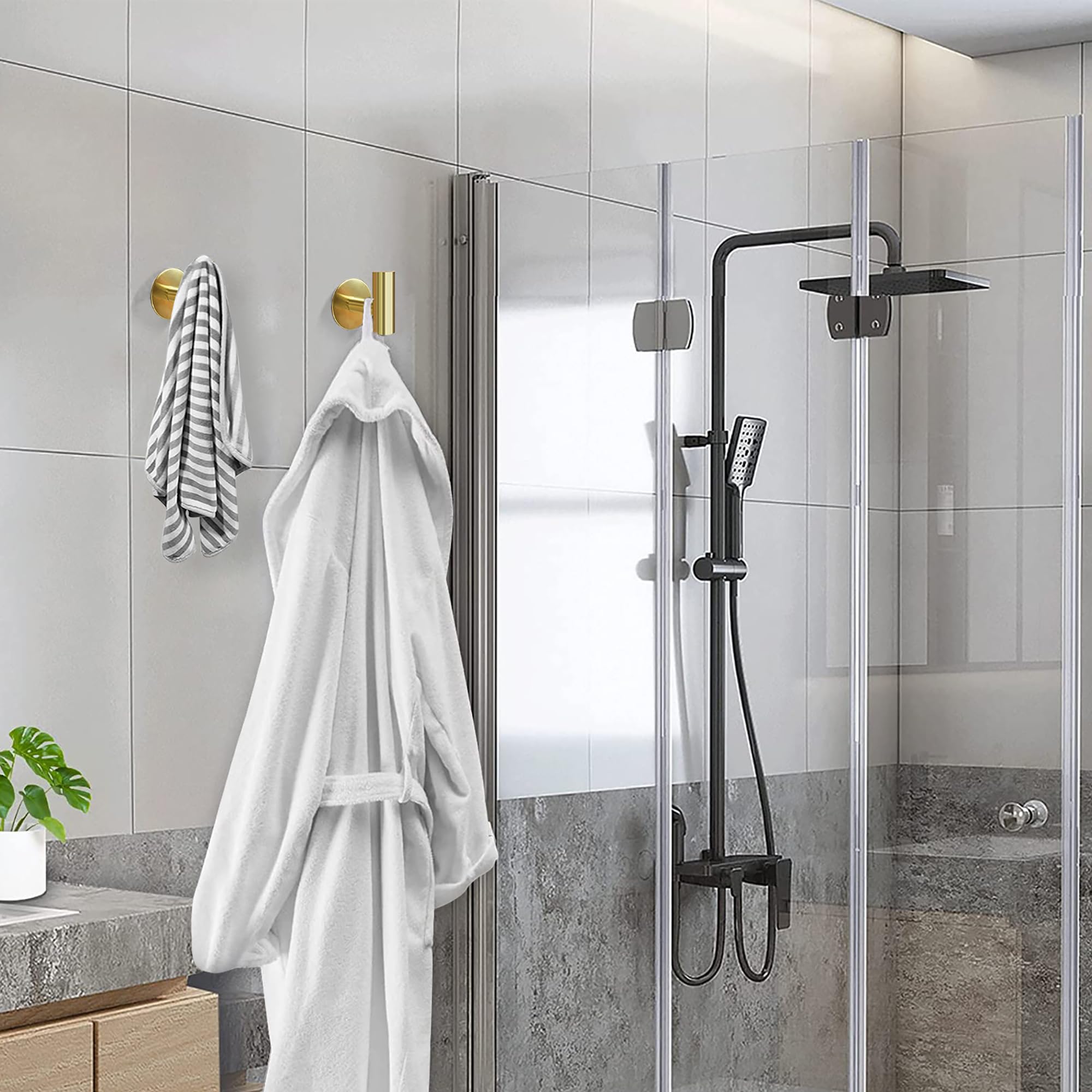 2 Pcs Wall Mount Self Adhesive Bathroom Towel Hooks Holder Cloth Hanger Hook Door Hanger Gold V324-2XJWTCLOHOOK-MDGD