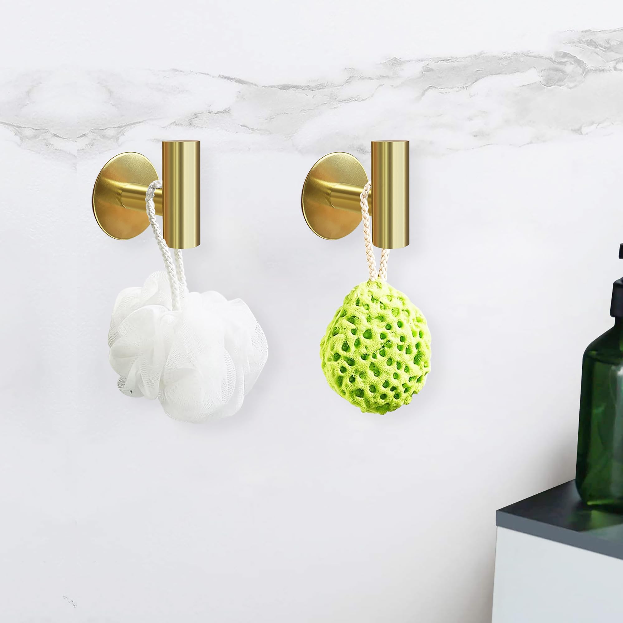 2 Pcs Wall Mount Self Adhesive Bathroom Towel Hooks Holder Cloth Hanger Hook Door Hanger Gold V324-2XJWTCLOHOOK-MDGD