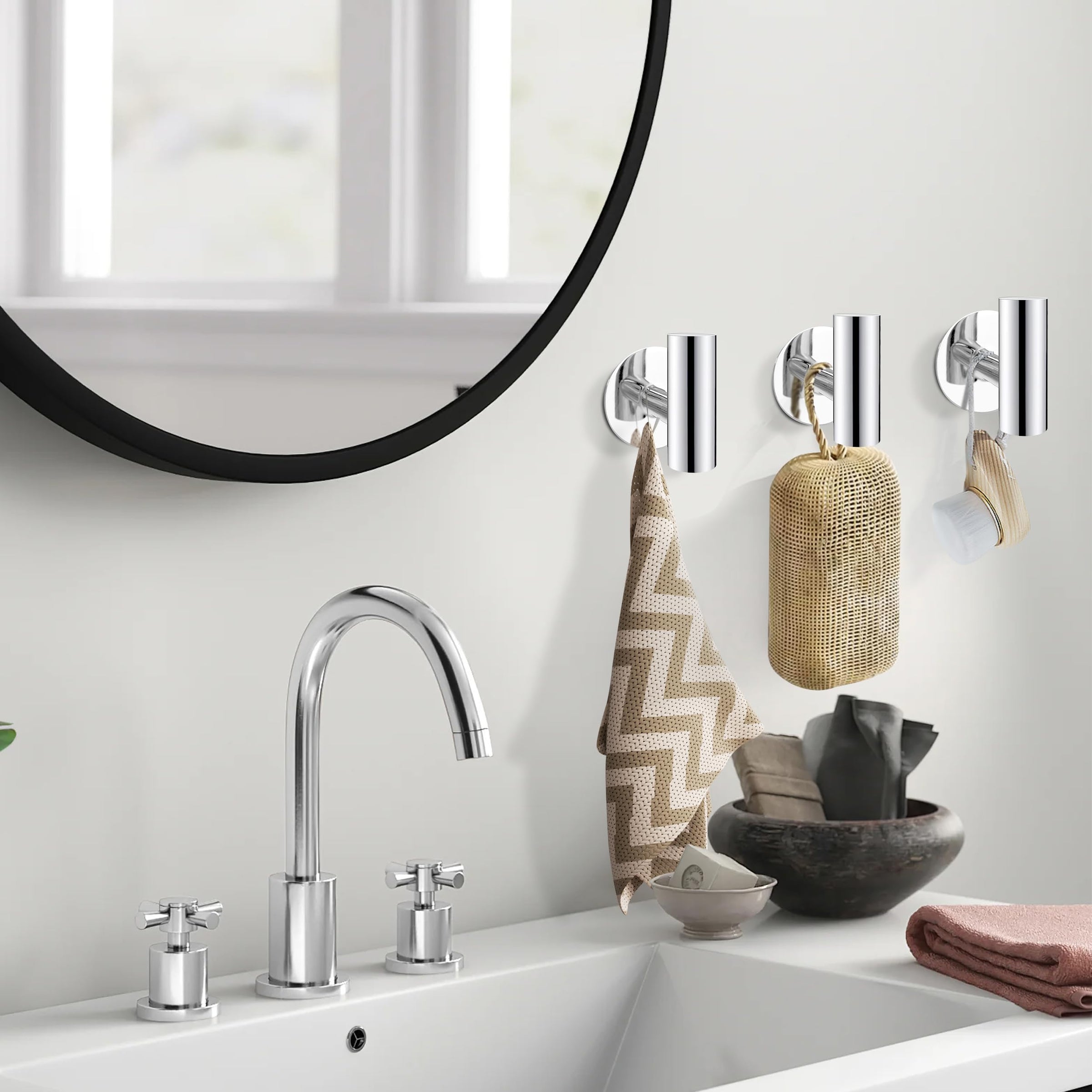 2 Pcs Wall Mount Self Adhesive Bathroom Towel Hooks Holder Cloth Hanger Hook Door Hanger Poliched Chrome V324-2XJWTCLOHOOK-MDSI