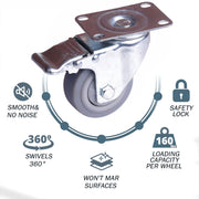 3 inch Heavy Duty Caster Wheels Swivel with Brake Locking Casters Castor Wheels Cart Furniture Workbench V324-3IN-GREY-WHEEL-BK