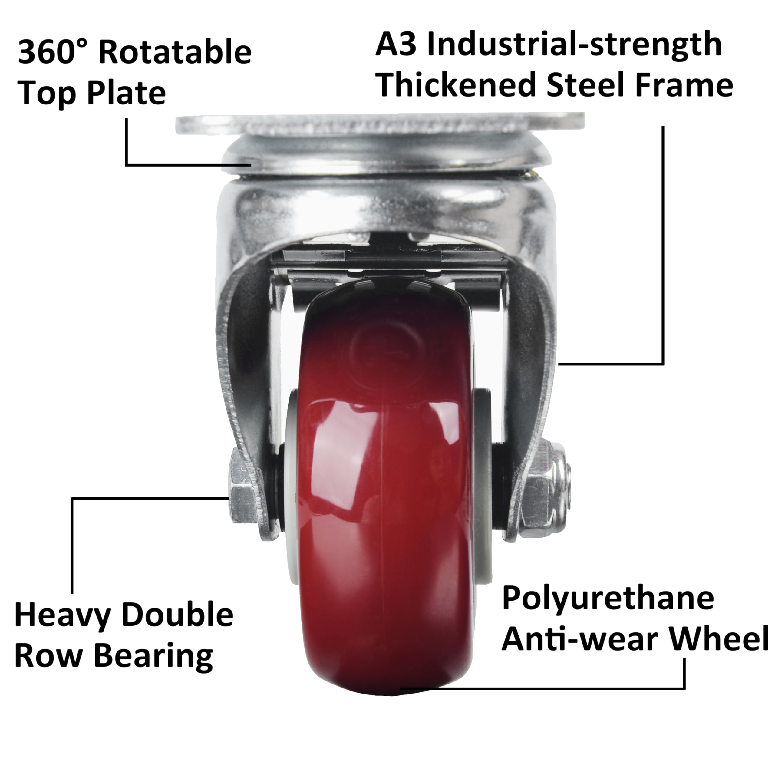 3 inch Heavy Duty Casters Lockable Caster Wheel Swivel Casters Castor with Brakes for Furniture and Workbench V324-3IN-WR-WHEEL-BK