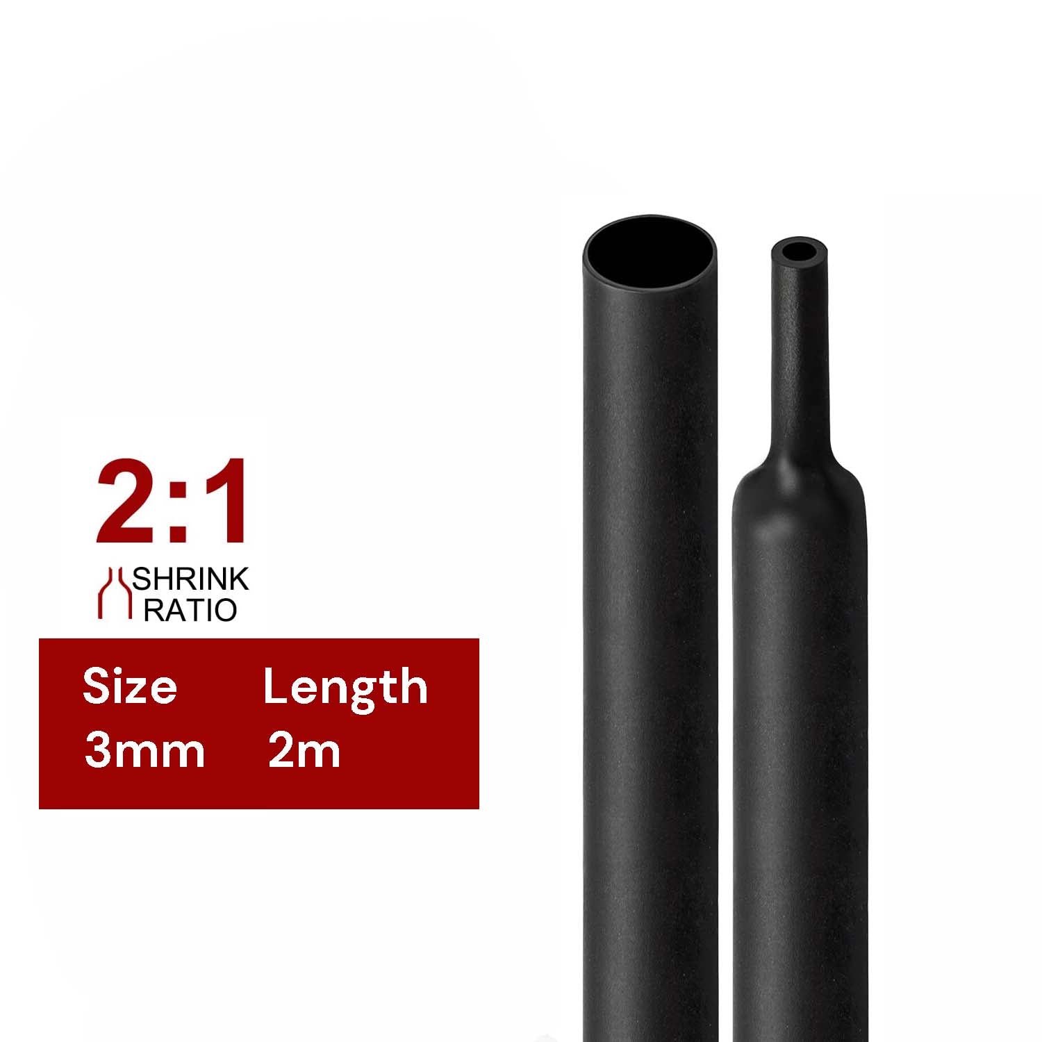 2m Polyolefin Shrink Tube 1/8" (3mm) 2:1 Ratio Heat Shrink Tubing Sleeving Wrap Shrinking V324-3MM-HTSHRINKBK-2M