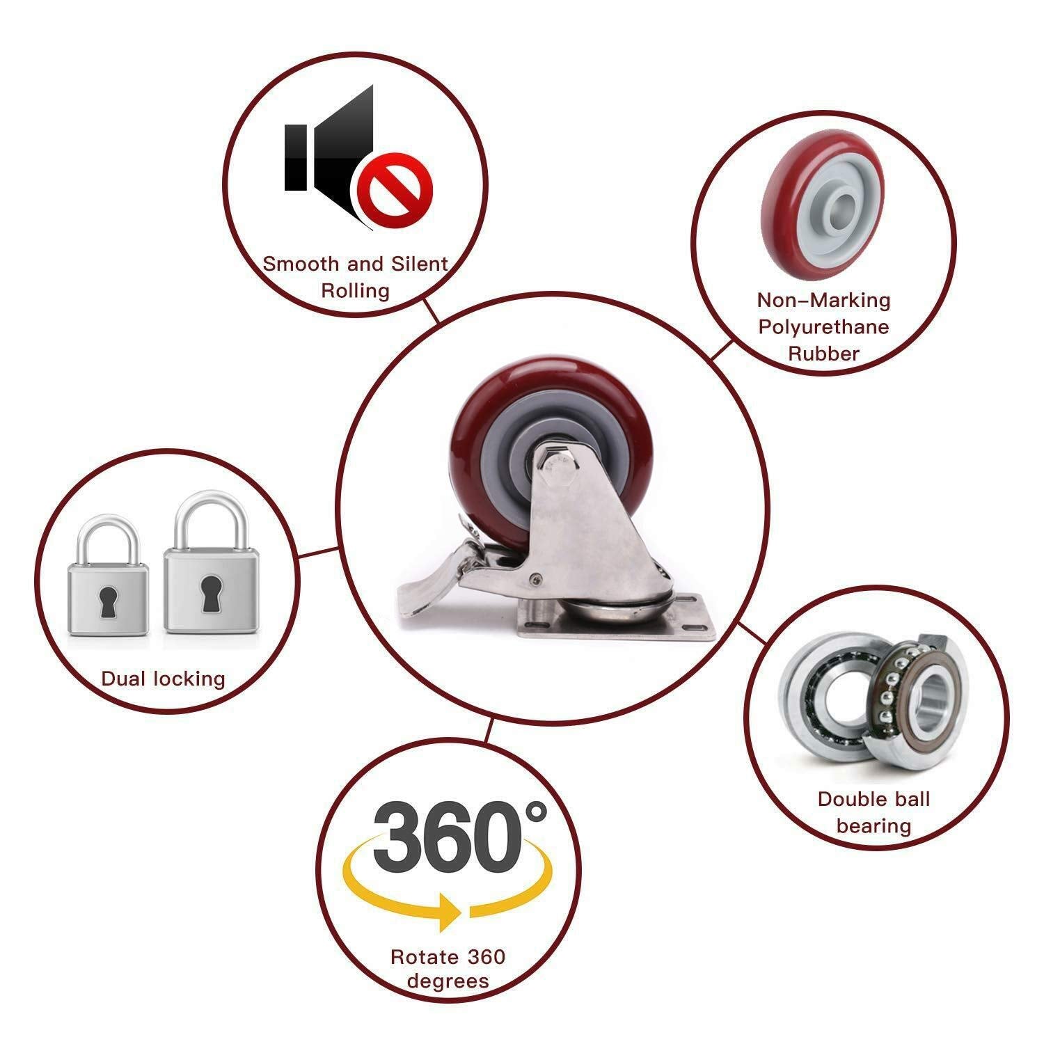 4 inch Heavy Duty Casters Lockable Caster Wheel Swivel Casters Castor with Brakes for Furniture and Workbench V324-4IN-WR-WHEEL-BK
