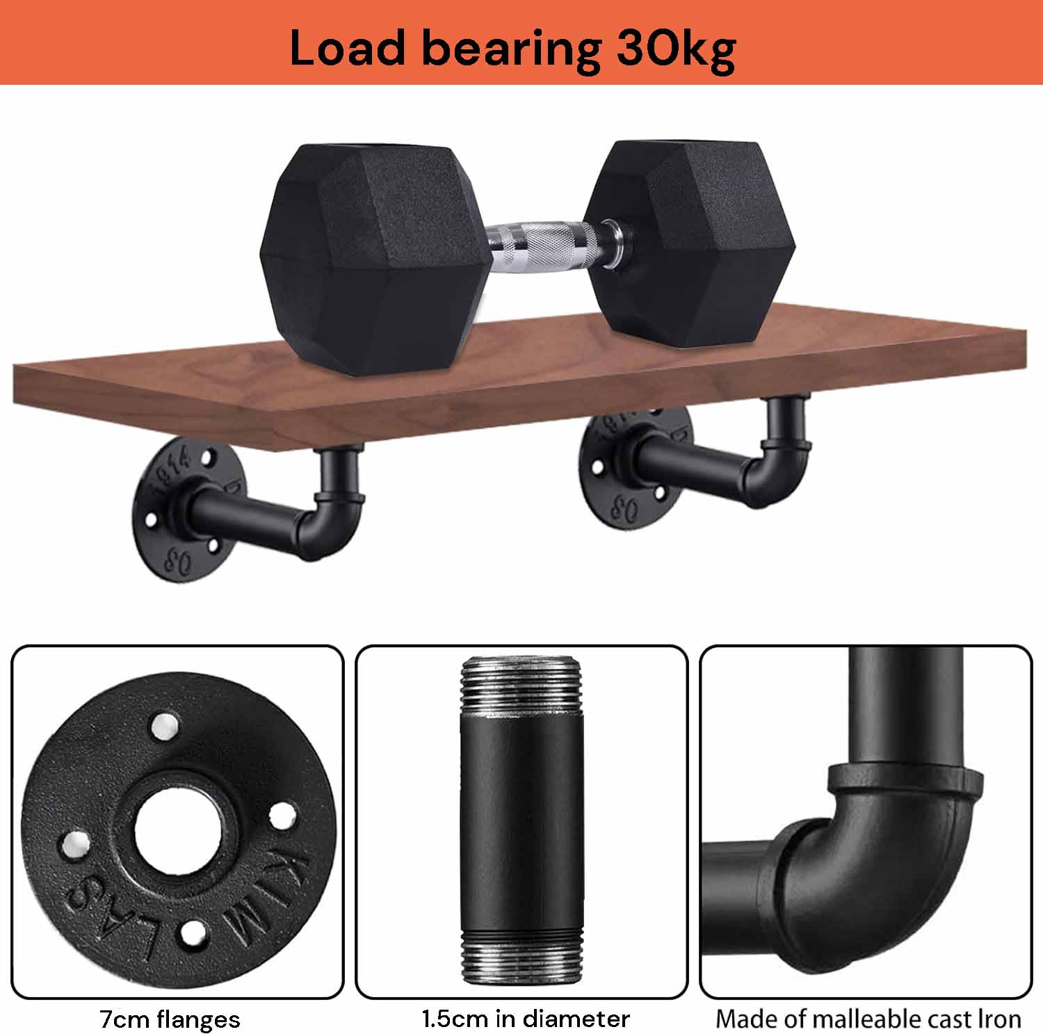 4PCS Pipe Floating Shelf Bracket Industrial Pipe Shelf Bracket Mounting Bracket Storage Racks Decor V324-4PCWBRACKET-BK