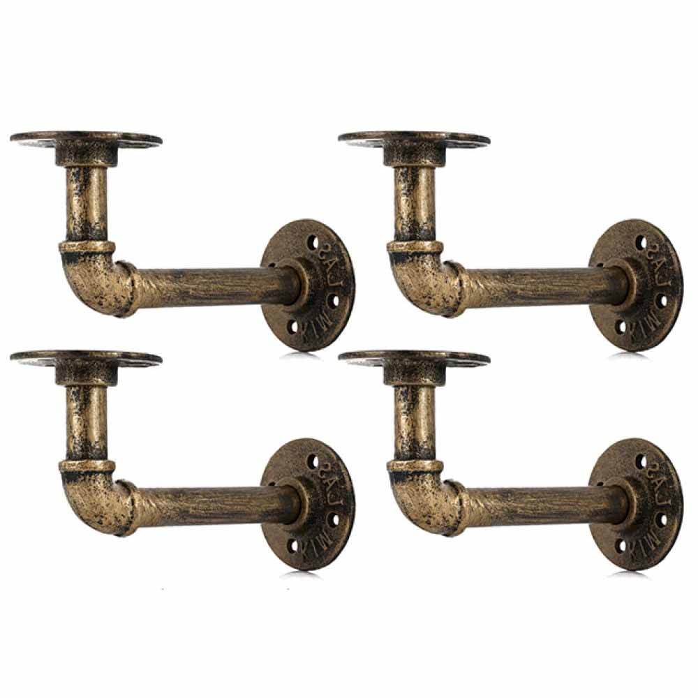 4PCS Pipe Floating Shelf Bracket Industrial Pipe Shelf Bracket Mounting Bracket Storage Racks Decor Bronze V324-4PCWBRACKET-CP