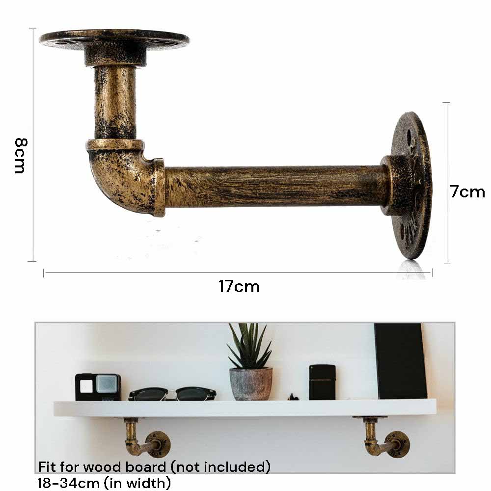 4PCS Pipe Floating Shelf Bracket Industrial Pipe Shelf Bracket Mounting Bracket Storage Racks Decor Bronze V324-4PCWBRACKET-CP
