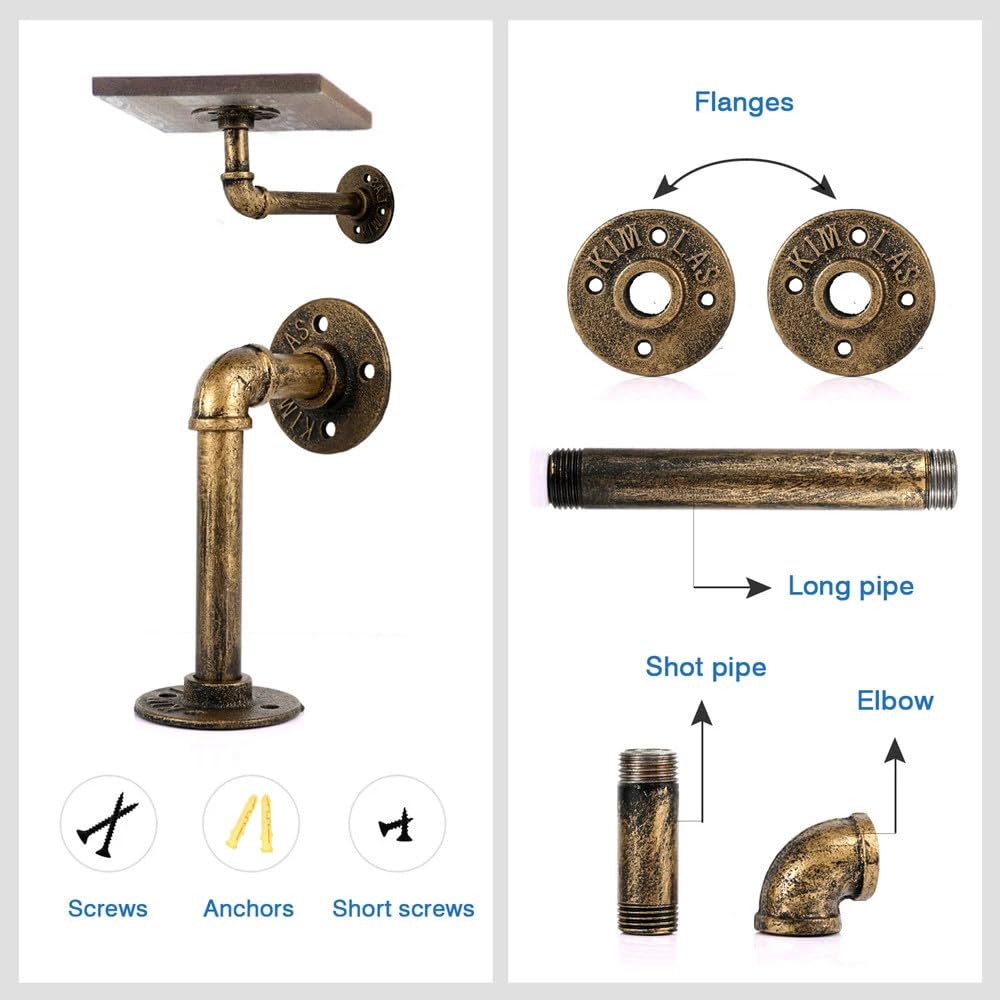 4PCS Pipe Floating Shelf Bracket Industrial Pipe Shelf Bracket Mounting Bracket Storage Racks Decor Bronze V324-4PCWBRACKET-CP