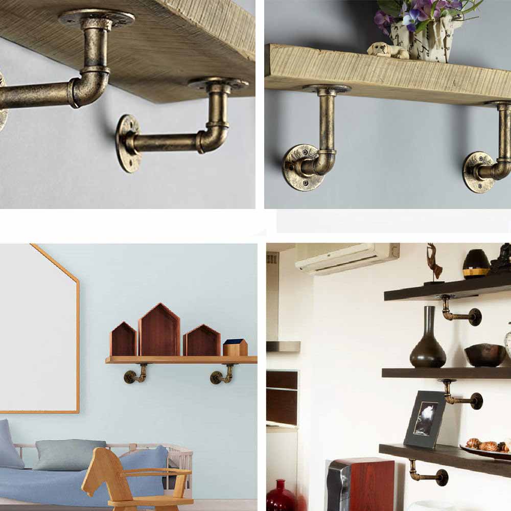 4PCS Pipe Floating Shelf Bracket Industrial Pipe Shelf Bracket Mounting Bracket Storage Racks Decor Bronze V324-4PCWBRACKET-CP