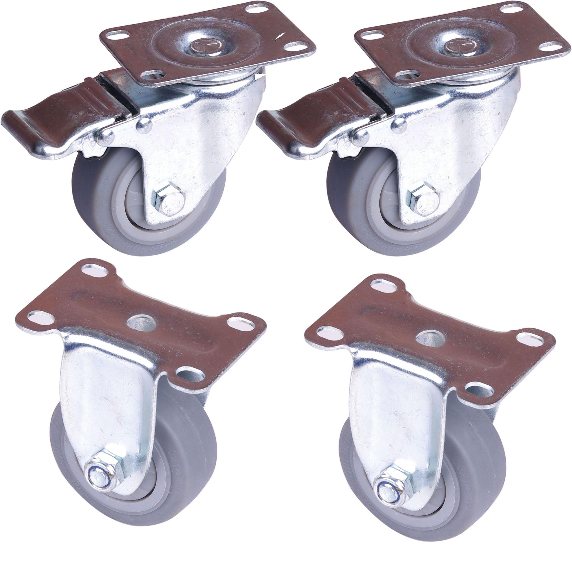 4x 4 inch Heavy Duty Swivel Brake Locking Caster Castor Wheels Casters 2x swivel 2x fixed for Cart Furniture V324-4X-4IN-GREY-WHEEL