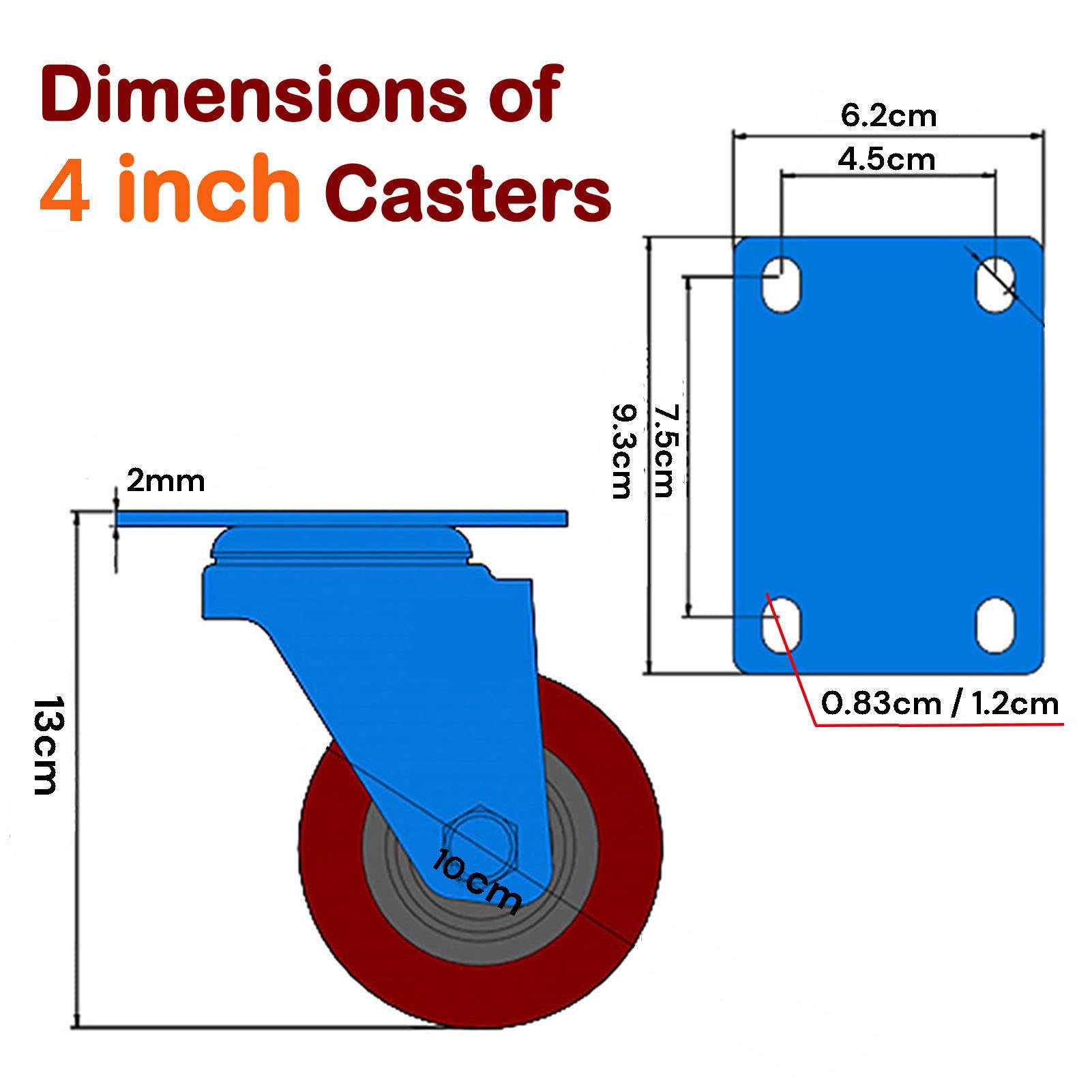 4x 4 inch Heavy Duty 2x Fixed + 2x Swivel Casters Load 520kg Lockable Castor Caster Wheels Swivel Casters V324-4X-4IN-WR-WHEEL