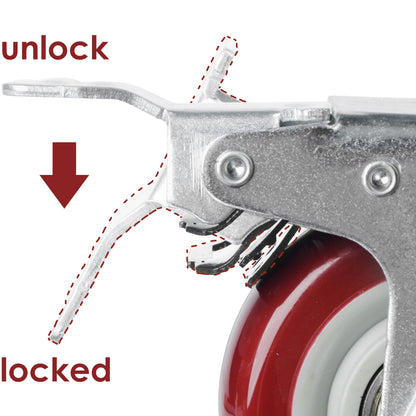 4x 4 inch Heavy Duty 2x Fixed + 2x Swivel Casters Load 520kg Lockable Castor Caster Wheels Swivel Casters V324-4X-4IN-WR-WHEEL