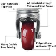 4x 4 inch Heavy Duty 2x Fixed + 2x Swivel Casters Load 520kg Lockable Castor Caster Wheels Swivel Casters V324-4X-4IN-WR-WHEEL