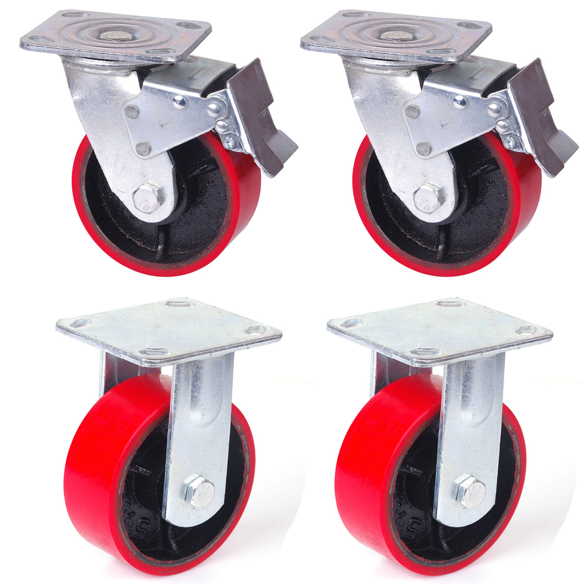 4x 5 inch Industrial 2000KG Swivel Brake Locking Caster Castor Wheels Casters 2x swivel 2x fixed Furniture V324-4X-5IN-RD-WHEEL