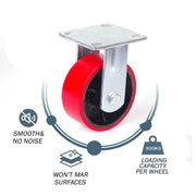 4x 5 inch Industrial 2000KG Swivel Brake Locking Caster Castor Wheels Casters 2x swivel 2x fixed Furniture V324-4X-5IN-RD-WHEEL