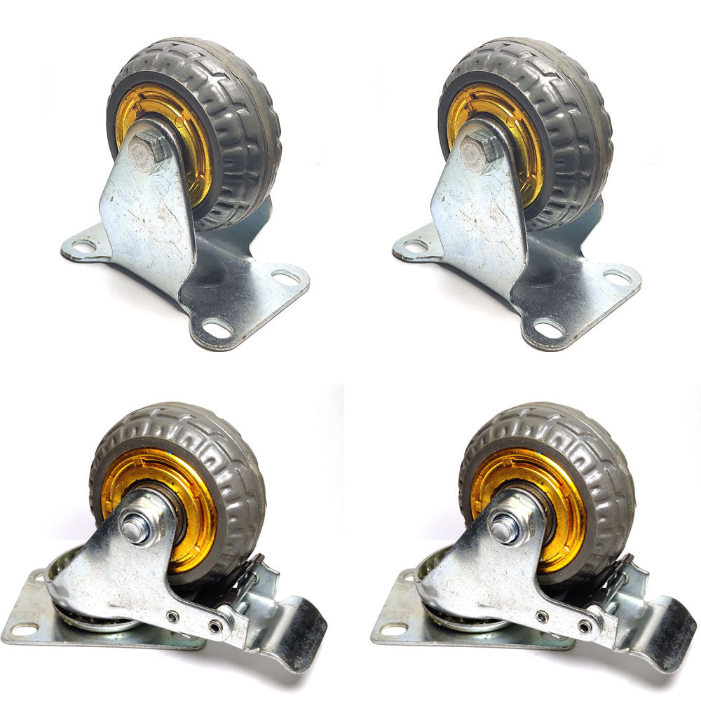 4x 3" Heavy Duty Industrial 2x Swivel Brake + 2x fixed Caster Wheel Wheels Castor 500KG Trolley V324-4XBCW003-3IN