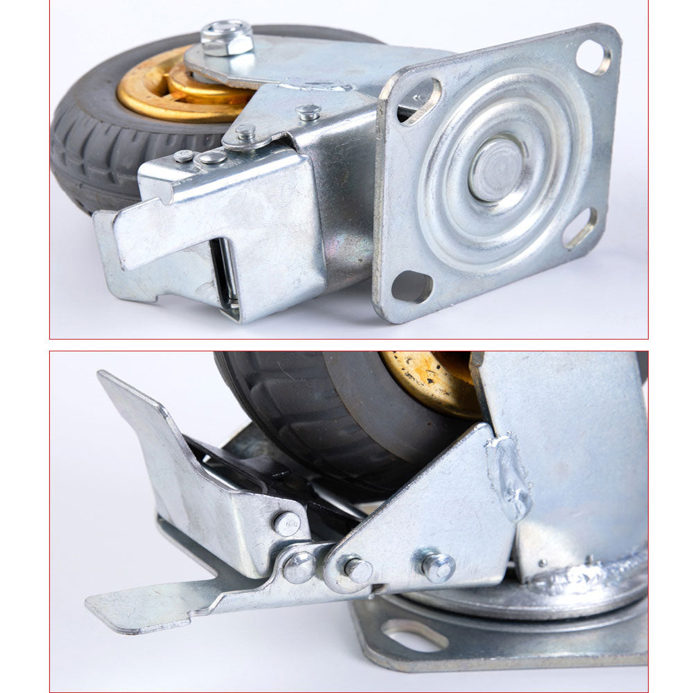 4x 8" Heavy Duty Industrial 2x Swivel Brake + 2x fixed Caster Tyre Tyres Wheel Wheels Castor 1000KG Trolley V324-4XBCW004-8IN