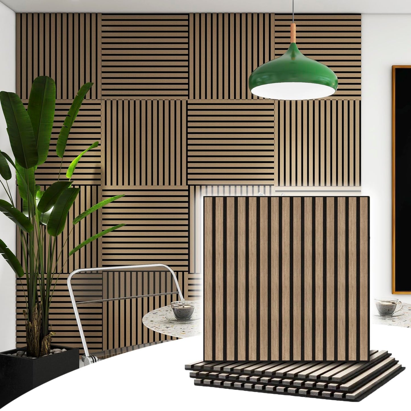4 Pcs 60cm x 60cm Wall Panel Wood Slat Acoustic Panels Sound Absorbing Proof Panel for Wall Ceiling V324-4XWPANEL6060-WALNUT