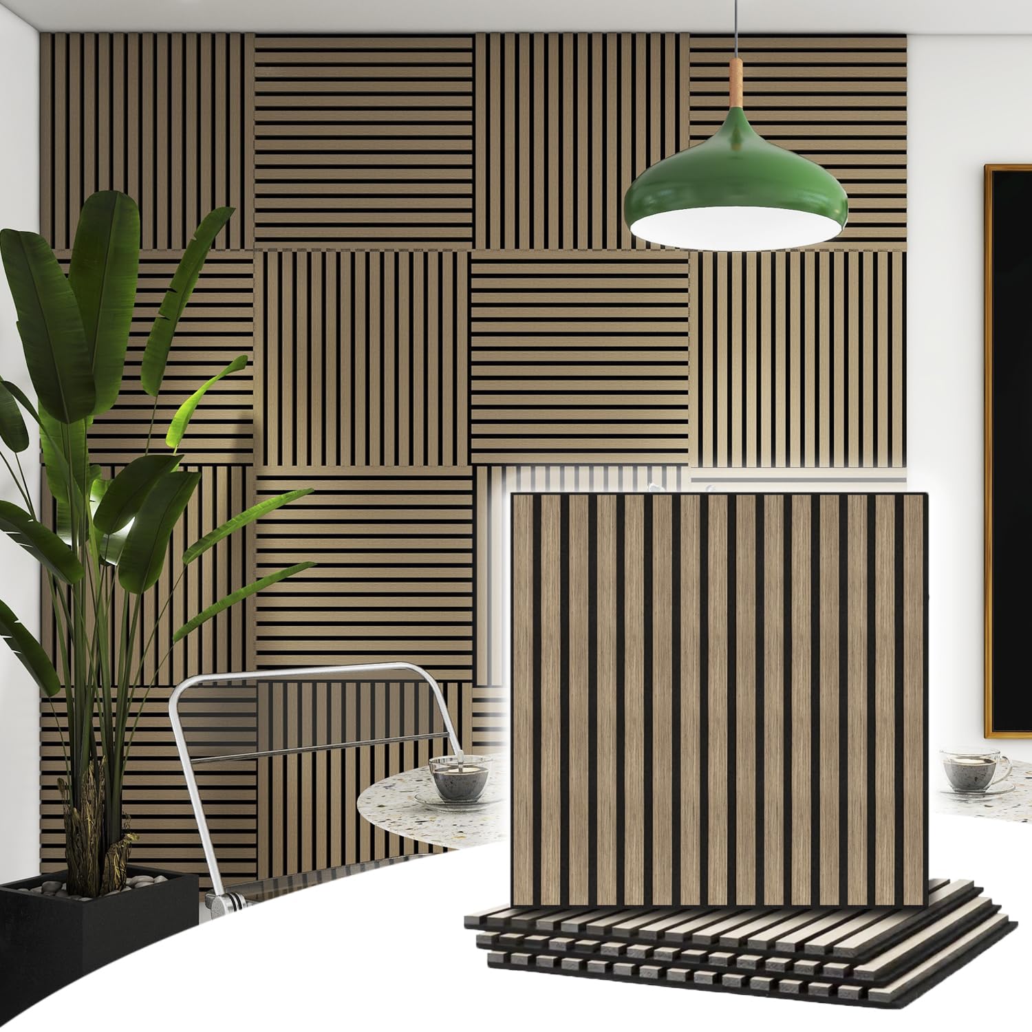 4 Pcs 60cm x 60cm Wall Panel Wood Slat Acoustic Panels Sound Absorbing Proof Panel for Wall Ceiling V324-4XWPANEL6060-WALNUT