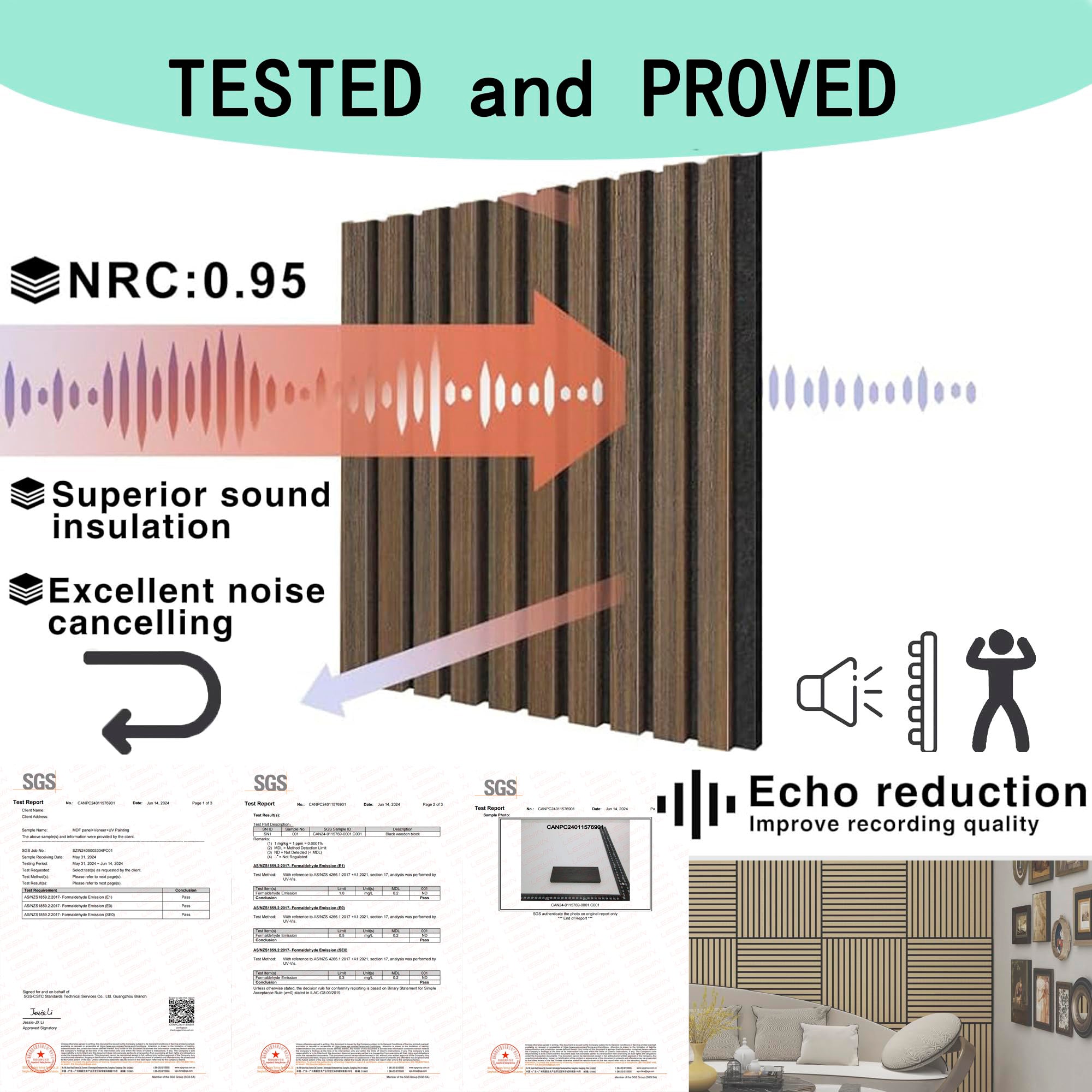 4 Pcs 60cm x 60cm Wall Panel Wood Slat Acoustic Panels Sound Absorbing Proof Panel for Wall Ceiling V324-4XWPANEL6060-WALNUT