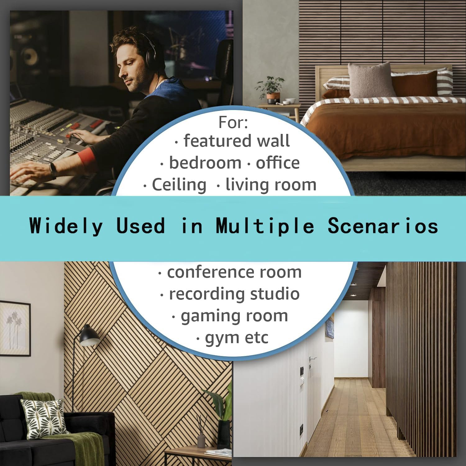 4 Pcs 60cm x 60cm Wall Panel Wood Slat Acoustic Panels Sound Absorbing Proof Panel for Wall Ceiling V324-4XWPANEL6060-WALNUT