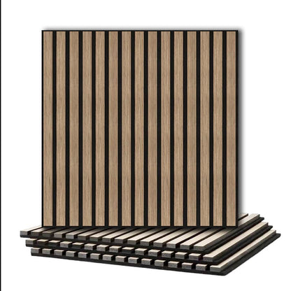 4 Pcs 60cm x 60cm Wall Panel Wood Slat Acoustic Panels Sound Absorbing Proof Panel for Wall Ceiling V324-4XWPANEL6060-WALNUT