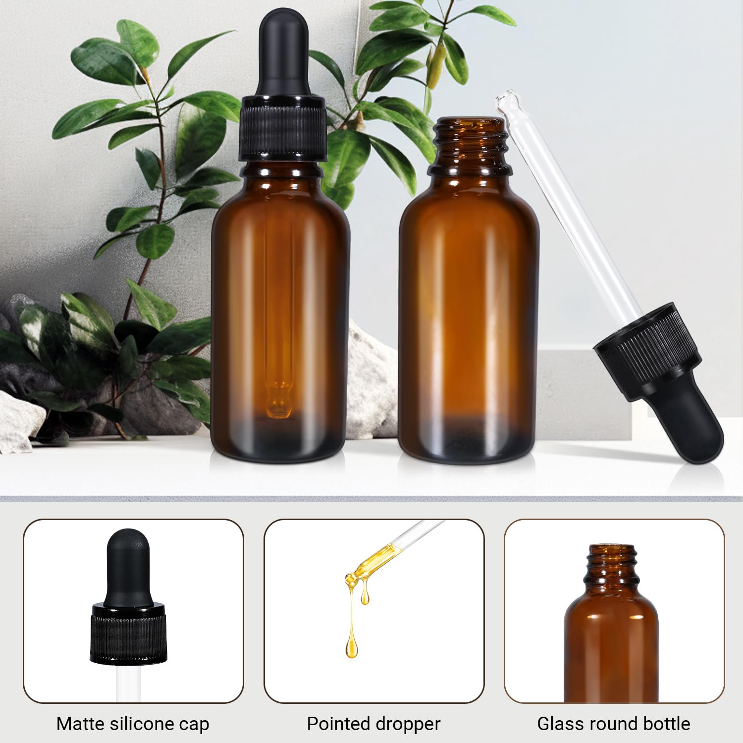 20ml (5 Pack) Amber Glass Dropper Bottle Liquid Essential Oils Bottle Bottles Leakproof Glass Tincture Bottles V324-5XOBOTTLE-20ML