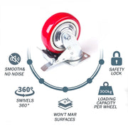 6 inch Industrial Caster Wheels Swivel with Brake Locking Casters Castor Wheels Cart Furniture Workbench V324-6IN-HP-WHEEL-BK