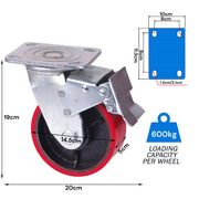 6 inch Industrial 600KG Caster Wheels Swivel with Brake Locking Casters Castor Wheels Cart Furniture Workbench V324-6IN-RD-WHEEL-BK